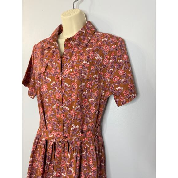 Lea Floral Shirt Midi Dress Short Sleeve Belted Women's M - Picture 3 of 12